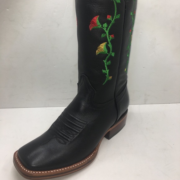 Carreta Shoes - Women’s Cowgirl Leather Square Toe Black Boots